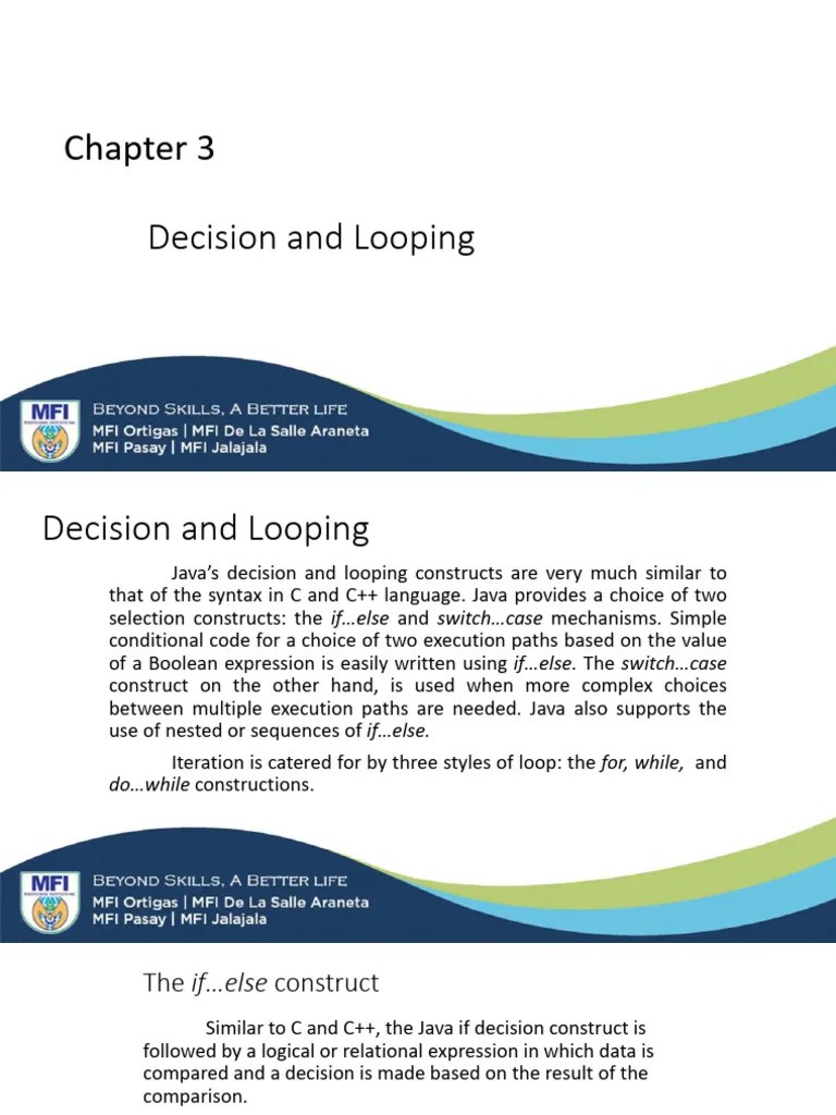 Lesson 03 - Decision And Looping | PDF | Control Flow | Boolean Data Type