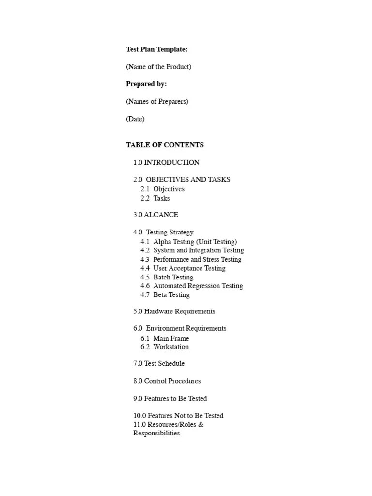 Sample Test Plan Template Pdf Software Testing Unit Testing