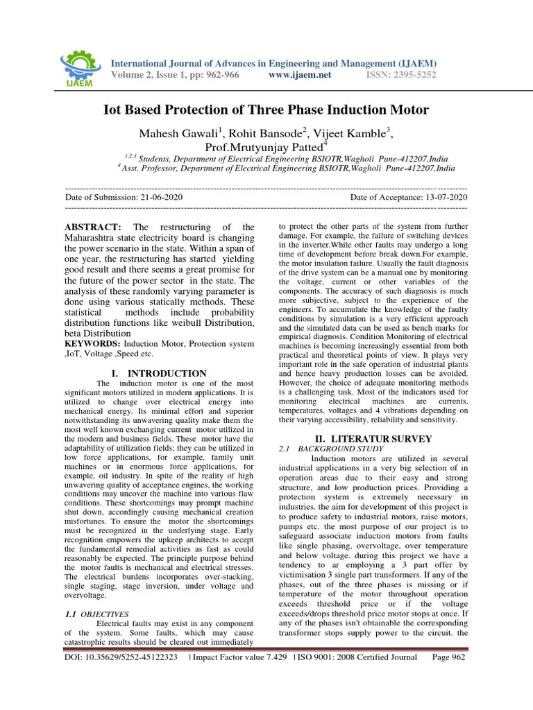 Iot Based Protection Of Three Phase Induction Motor | Download Free PDF | Relay | Transformer