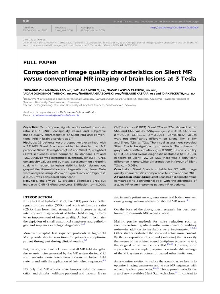 Comparison Of Image Quality Characteristics On Silent MR | PDF | Magnetic Resonance Imaging ...