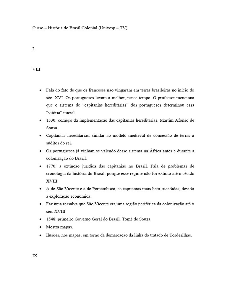 Curso - História Do Brasil Colonial I (Univesp TV) | PDF | Império ...