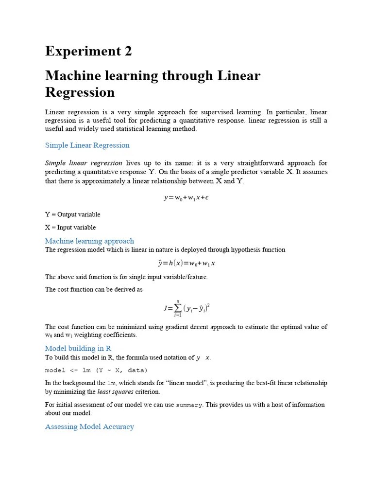 Experiment No 2 | PDF | Regression Analysis | Linear Regression