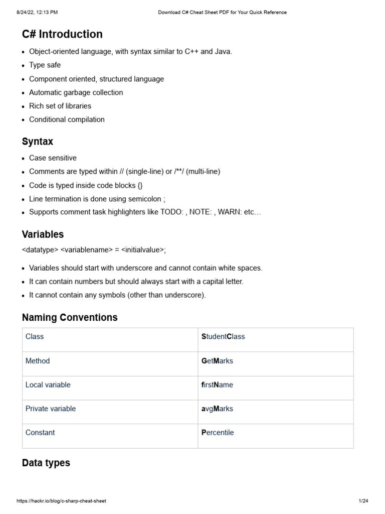 C# Cheat Sheet | PDF | Class (Computer Programming) | Inheritance (Object Oriented Programming)