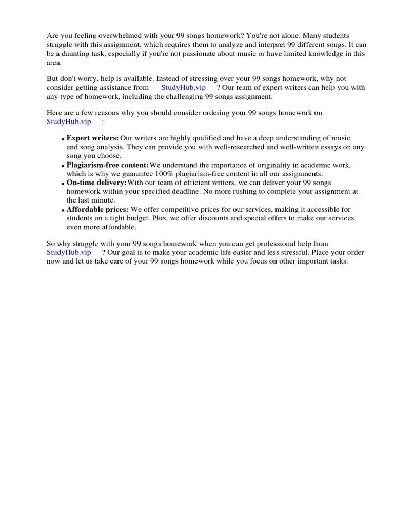 99 Songs Homework | PDF | Homework | Spotify