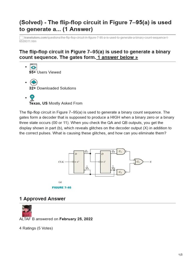 Solved - The Flip-Flop Circuit In Figure 795a Is Used To Generate A 1 ...