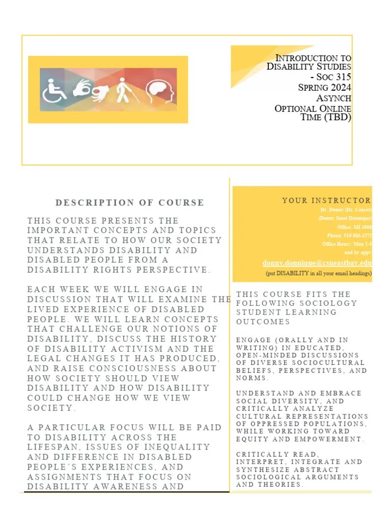 SYLLABUS Intro To Disability Spring 2024 | Download Free PDF | Disability | Mental Disorder