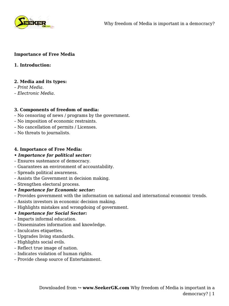 Why Freedom Of Media Is Important In A Democracy | Download Free PDF ...