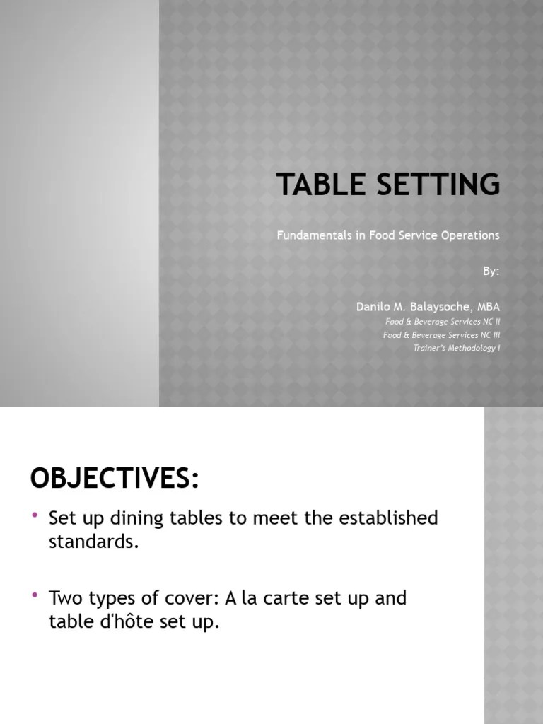 Table Setting | PDF | Foods | Cuisine