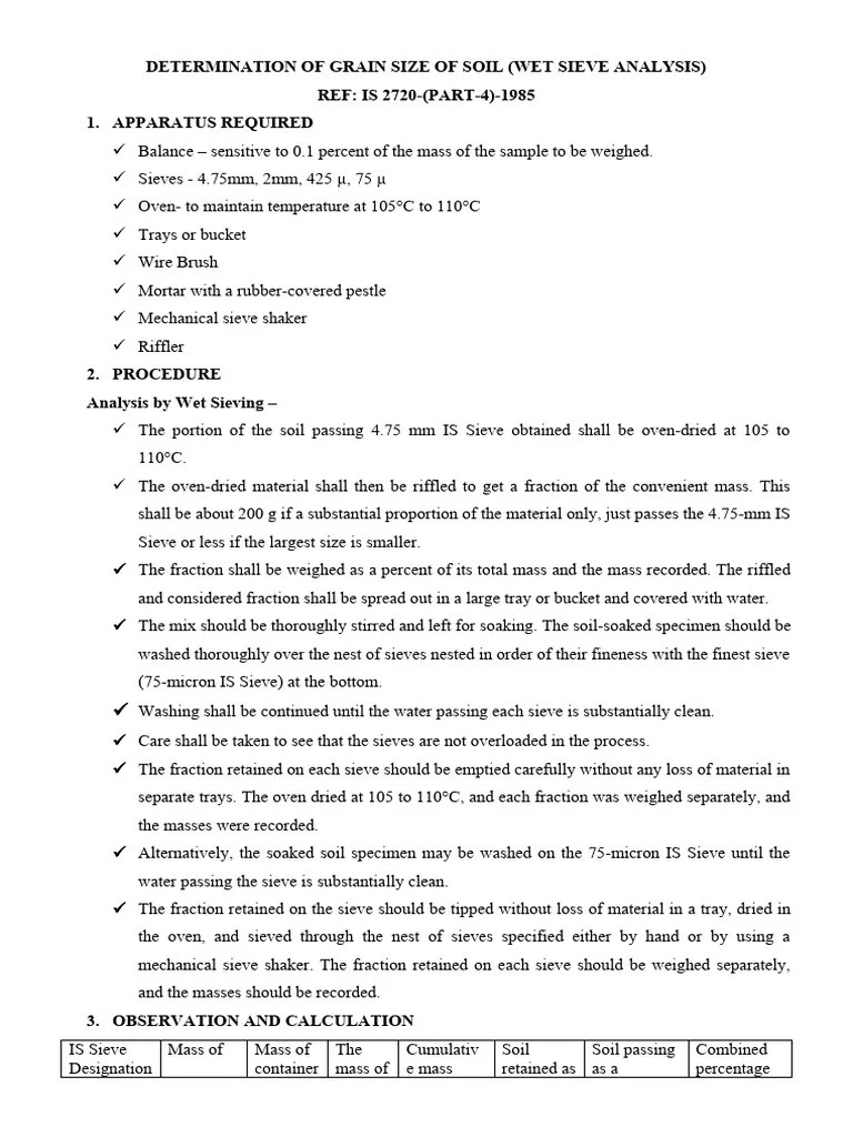 4.0 Test Procedure - Grain Size Wet Sieve Analysis | PDF | Applied And ...