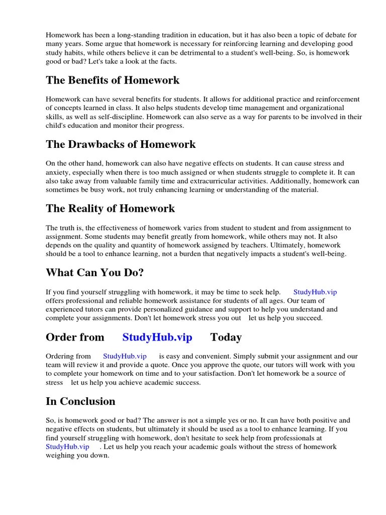Is Homework Good Or Bad Facts | Download Free PDF | Homework | Teachers
