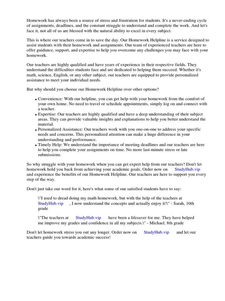 Homework Help For Students | PDF | Homework | Teachers