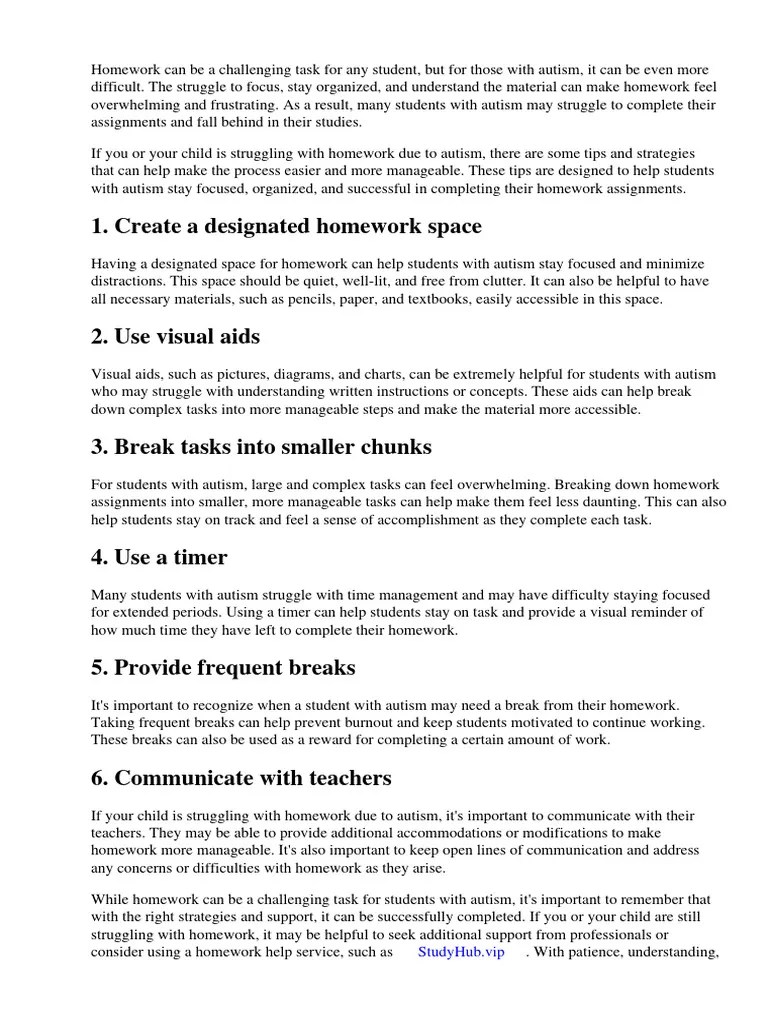 Homework Tips For Autism Pdf Autism Spectrum Homework