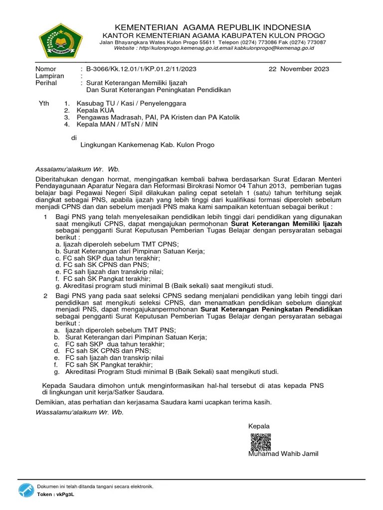 Surat Keterangan Memiliki Ijazah Dan Surat Keterangan Peningkatan Pendidikan | PDF