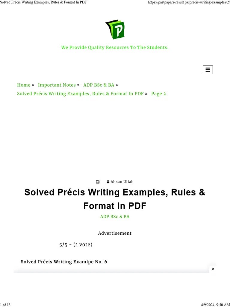 Solved Précis Writing Examples, Rules & Format In PDF | PDF | Surgery | Water