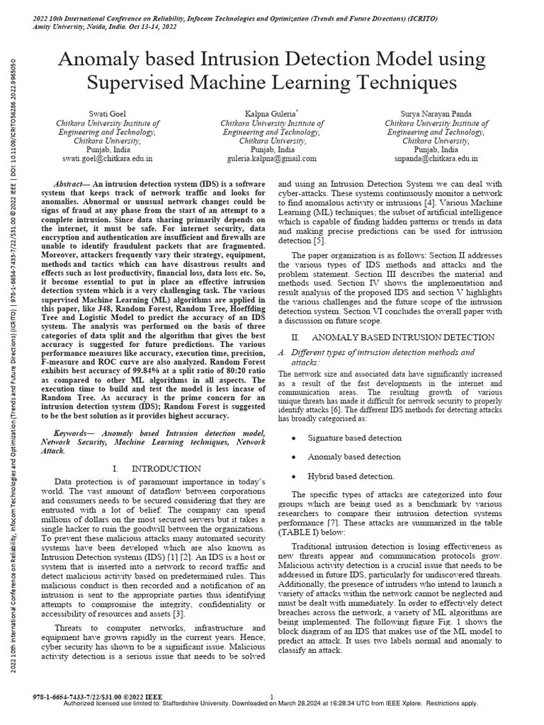 Anomaly Based Intrusion Detection Model Using Supervised Machine ...