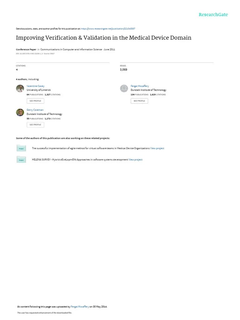 Improving Verification Validation In The Medical D | PDF | Verification ...