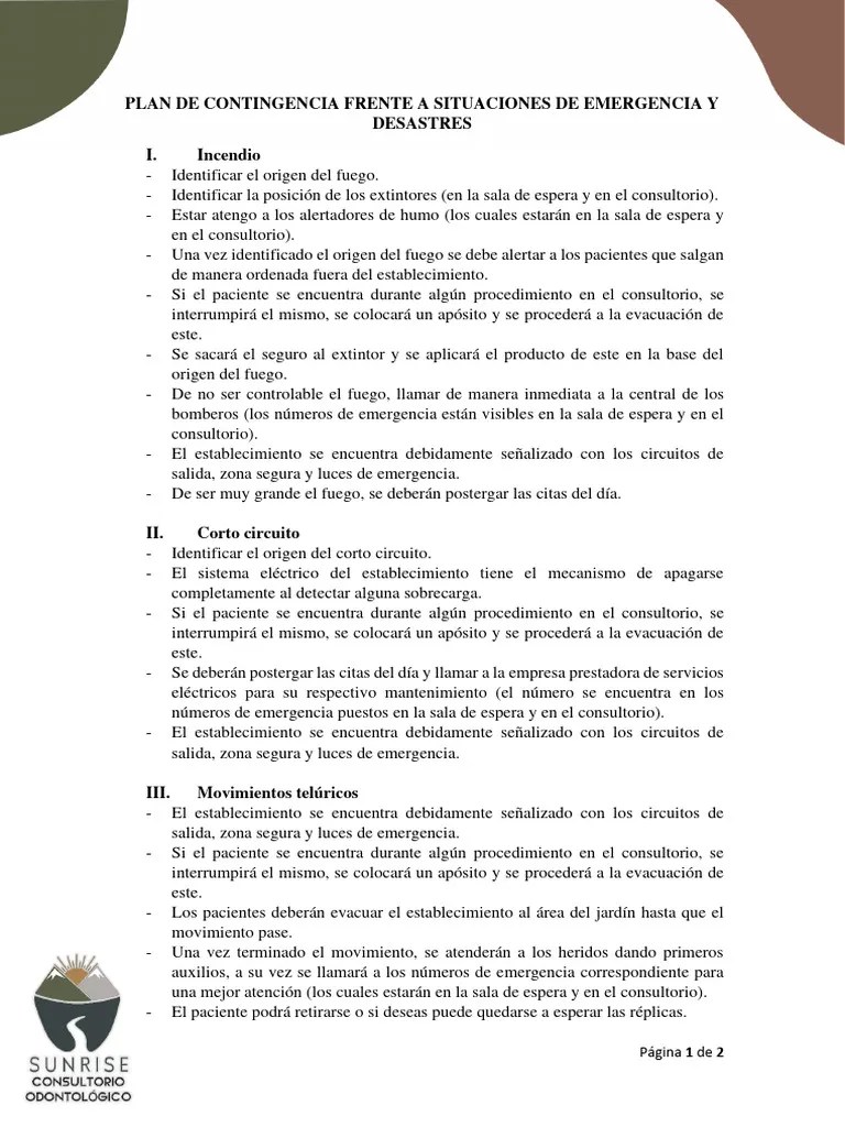 Plan De Contingencia Frente A Situaciones De Emergencia Y Desastres ...