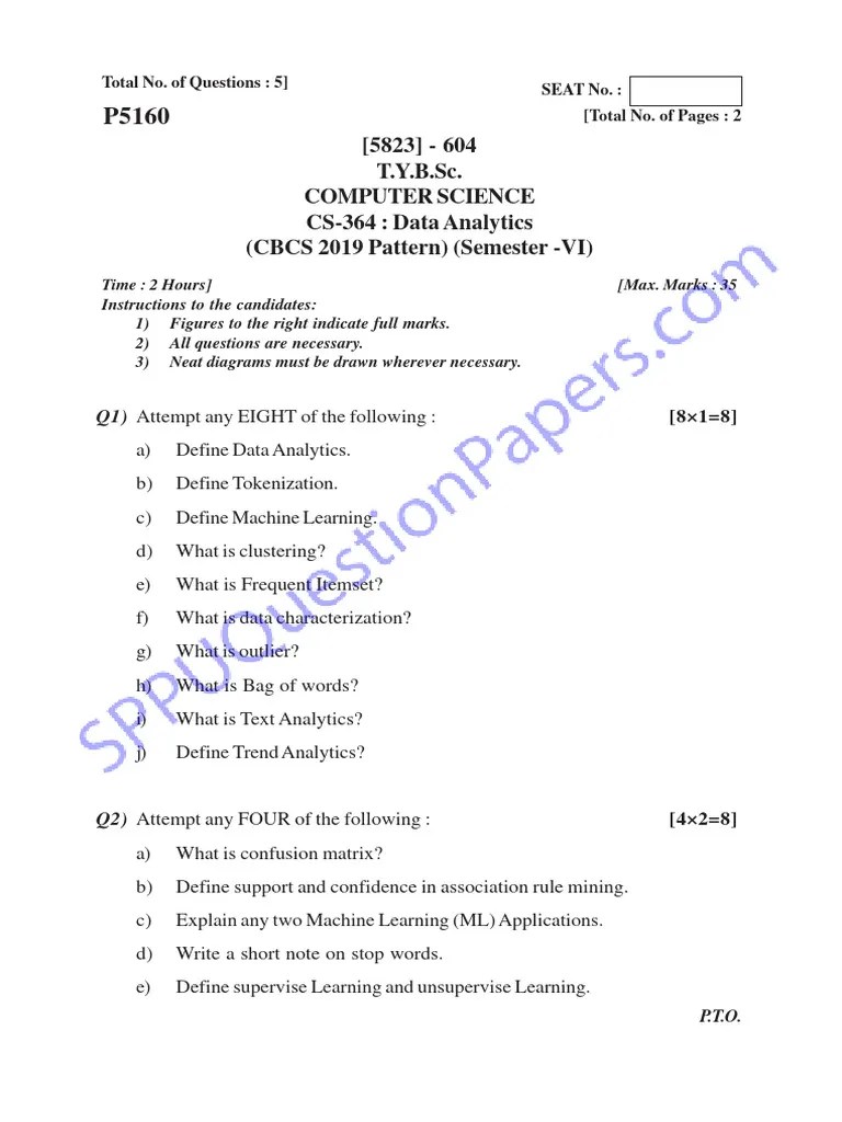 BSC - Computer Science Cs - Semester 6 - 2022 - April - Data Analytics ...