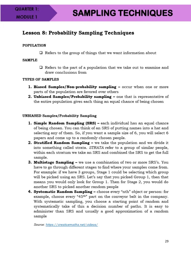 Q1 Lesson 8 Probability Sampling Technique | PDF