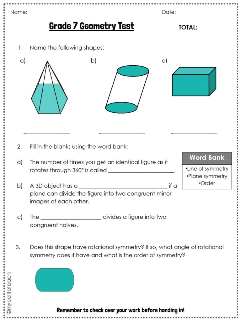 GR 7 MCTT Geometry Test | PDF | Shape | Geometric Shapes