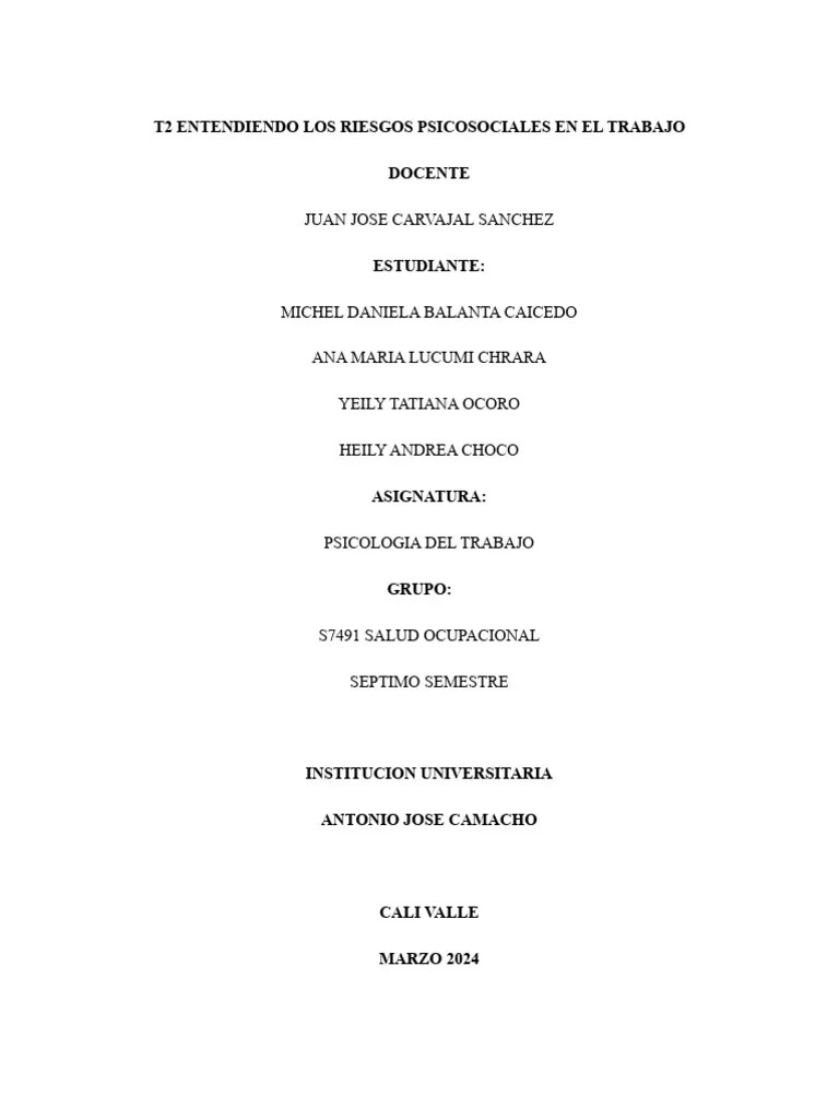 T2 ENTENDIENDO LOS RIESGOS PSICOSOCIALES EN EL TRABAJO | PDF | Estrés (biología) | Ansiedad