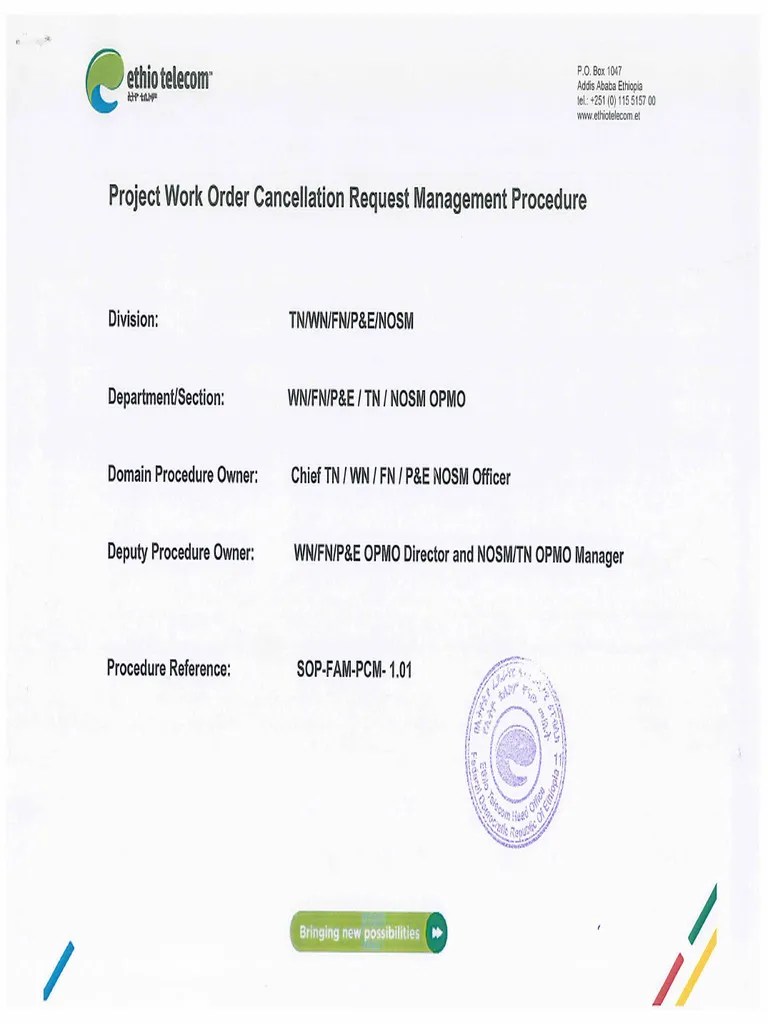 SOP-FAM-PCM 01 Project Work Order Cancellation Request Management ...