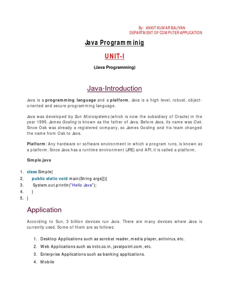 Java Unit-I | PDF | Java (Programming Language) | Data Type
