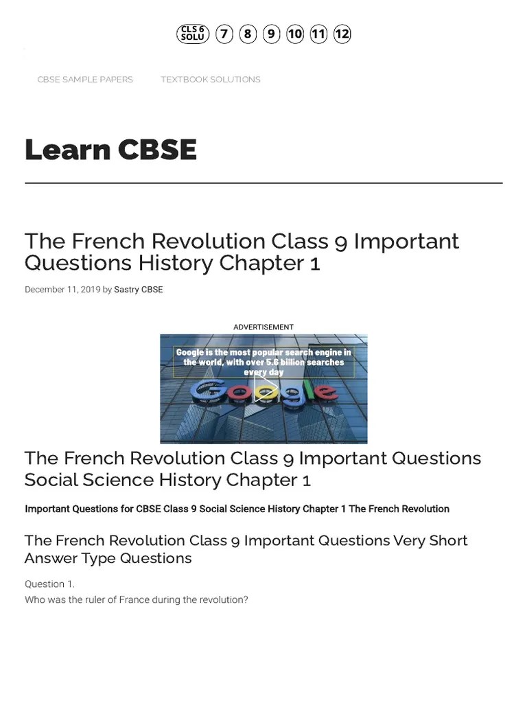 The French Revolution Class 9 Important Questions History Chapter 1 - Learn CBSE | PDF | French ...