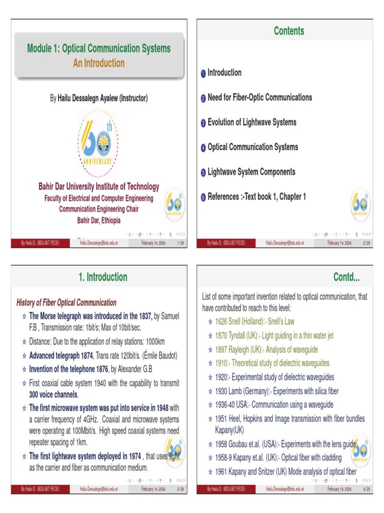 Module 1 Introduction To Optical Communication Systems 4X1 | PDF ...