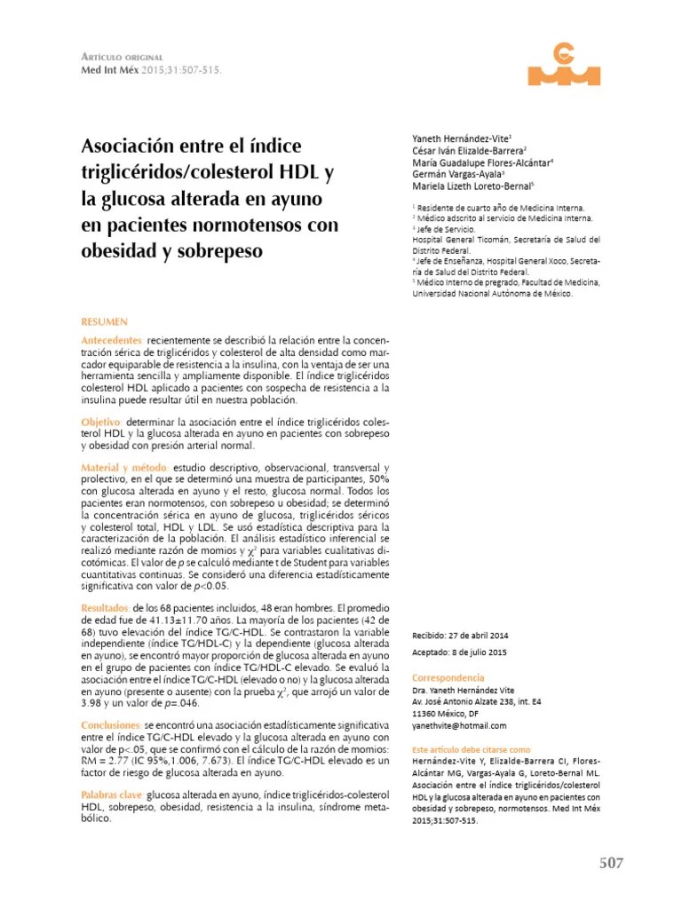 Índice TG/HDL Y Glucosa En Obesidad | PDF | Obesidad | Colesterol