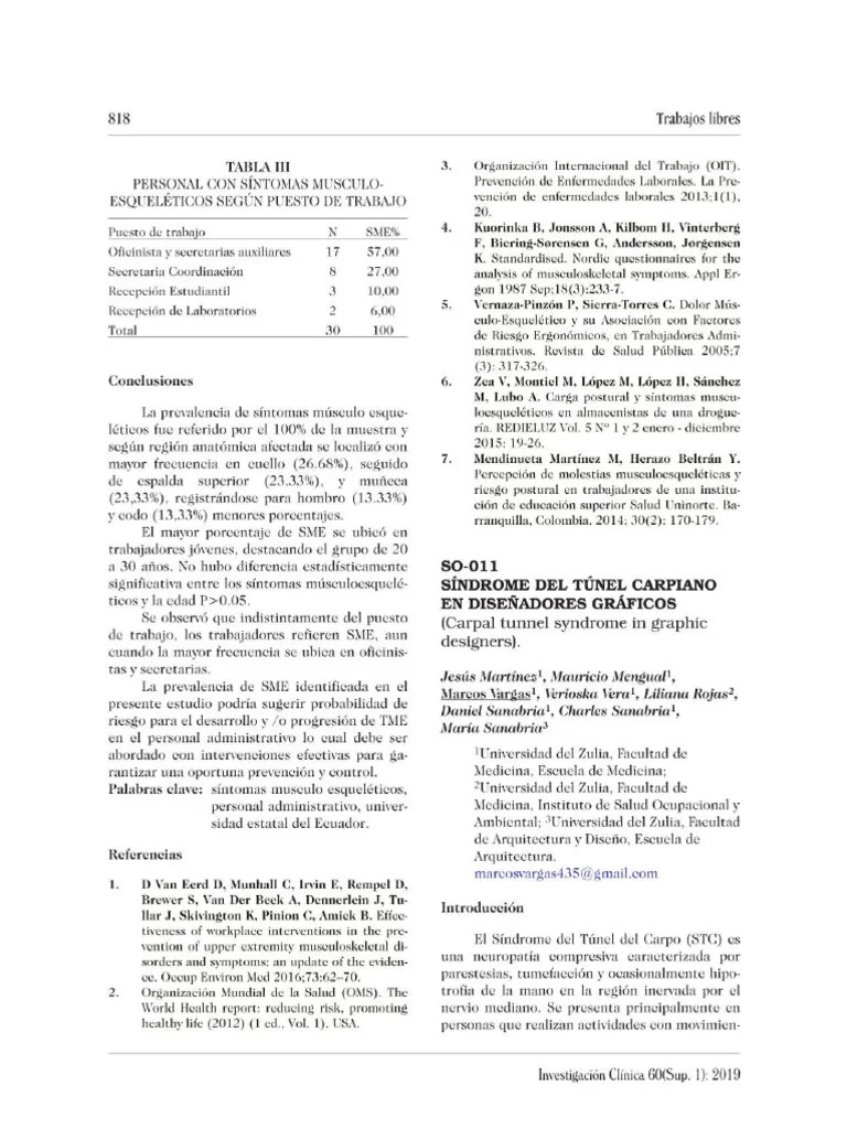 Sindrome Del Tunel Carpiano En Diseñadores Graficos | PDF