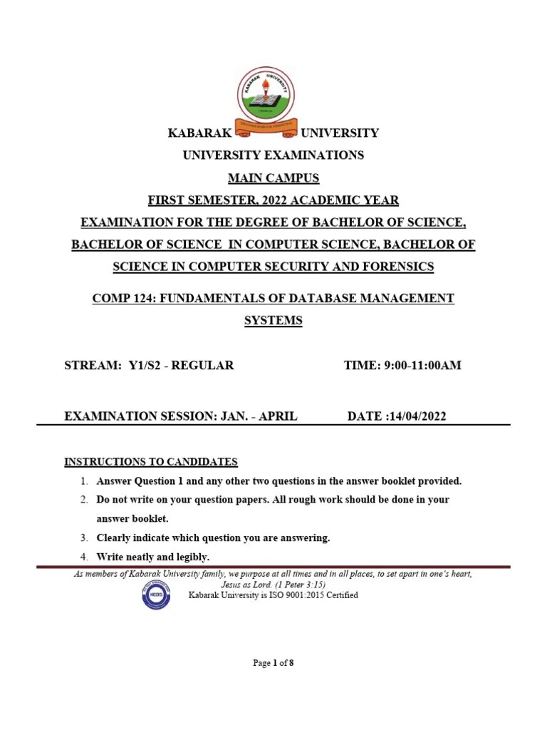 COMP 124 - Fundamentals Of Database Management Systems | PDF ...