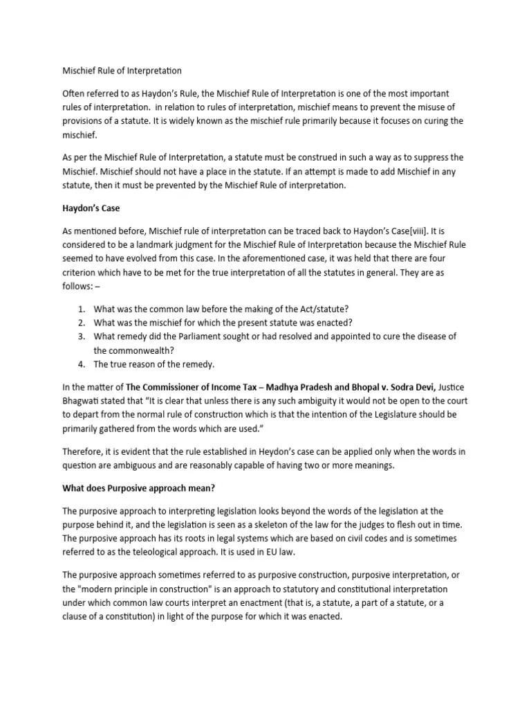 Mischief Rule Of Interpretation | PDF | Statutory Interpretation ...