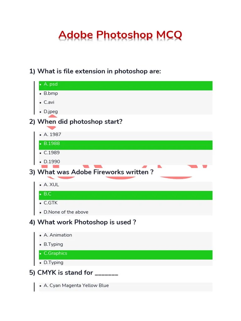 Adobe Photoshop MCQ | Download Free PDF | Adobe Photoshop | Graphic Design
