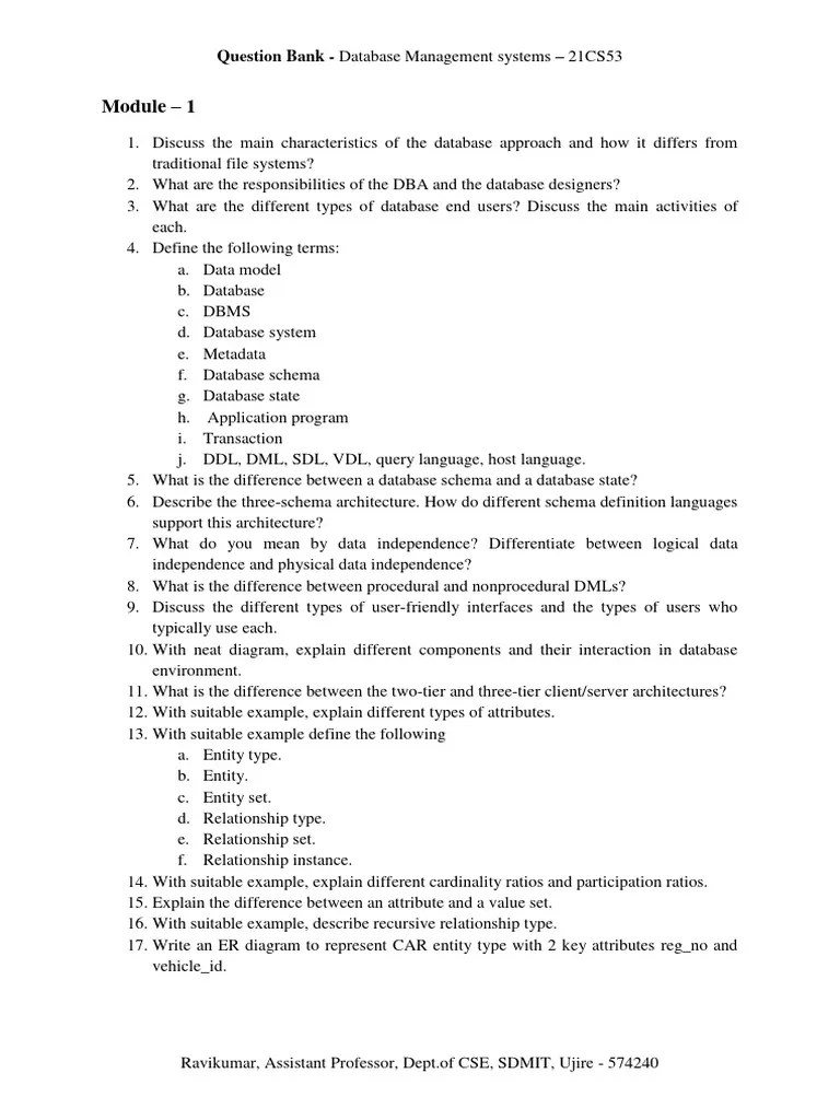 DBMS Question Bank | PDF | Relational Model | Databases