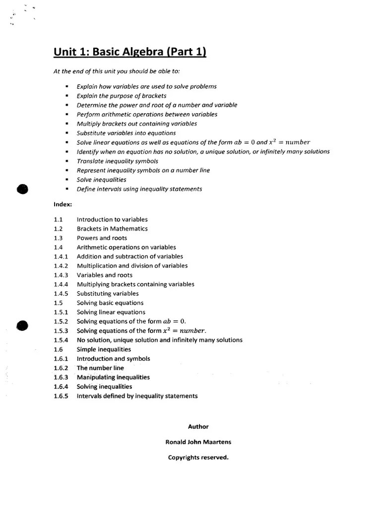 Unit 1 - Basic Algebra Part 1 - Notes | PDF
