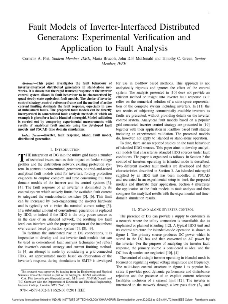 Fault Models Of Inverter-Interfaced Distributed Generators Experimental Verification And ...