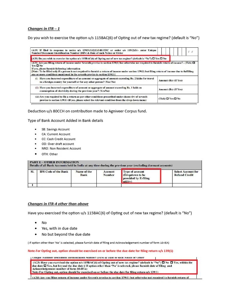 Changes In ITR - 2024 | PDF