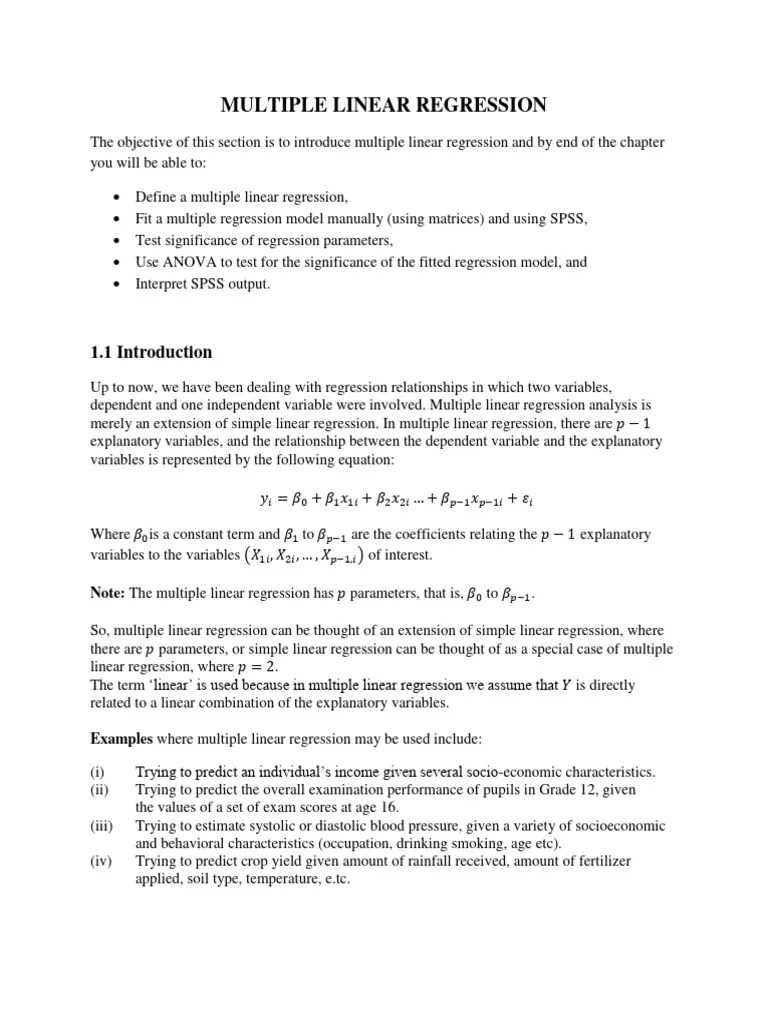 Multiple Linear Regression | PDF | Linear Regression | Errors And Residuals
