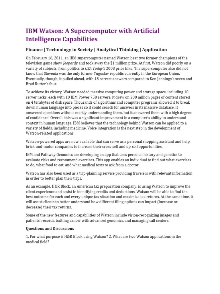 IBM Watson | PDF | Information Technology | Computer Science