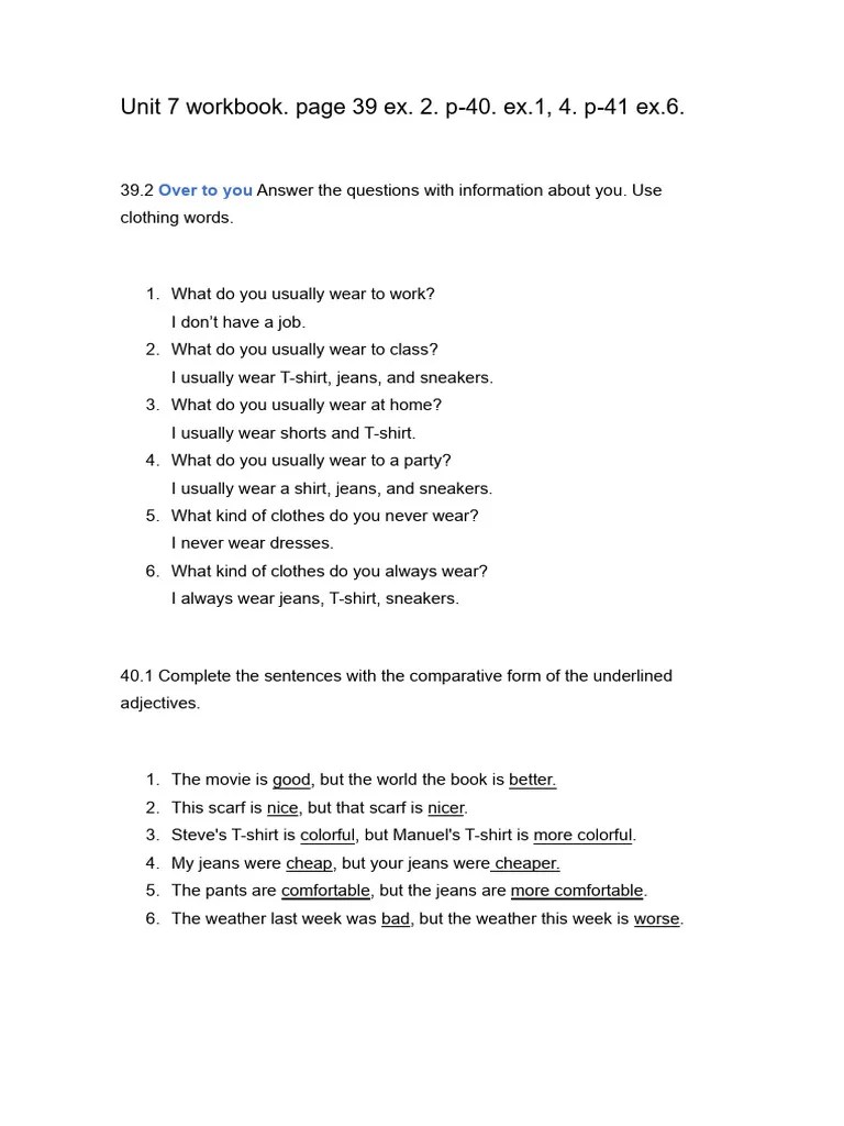 Unit 7 Workbook | PDF