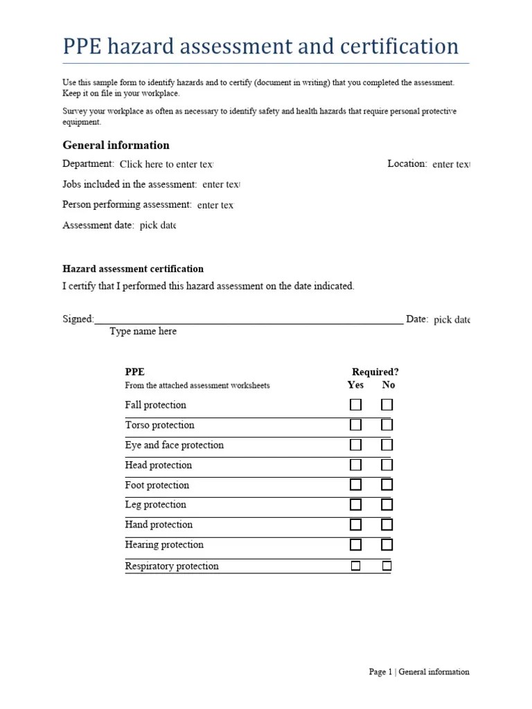 Ppe Hazard Assessment Form | PDF | Personal Protective Equipment | Safety