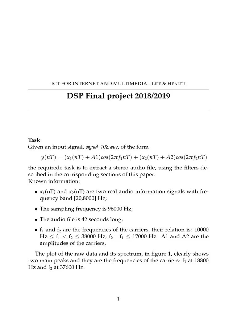 DSP Final Project 2018/2019: Ict For Internet And Multimedia - L & H ...