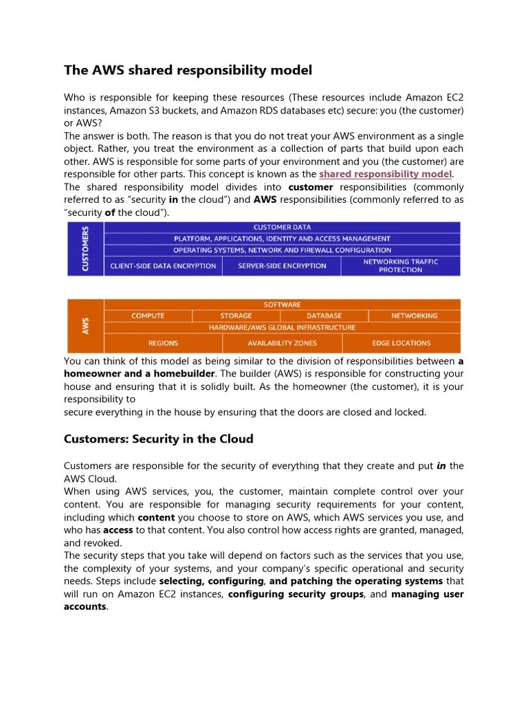 The AWS Shared Responsibility Model | PDF | Amazon Web Services | Cloud ...