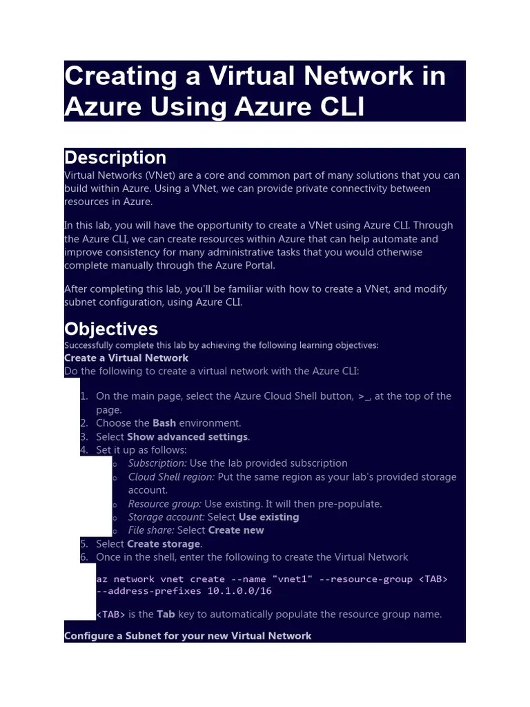 Creating A Virtual Network In Azure Using Azure CLI | PDF | Microsoft ...