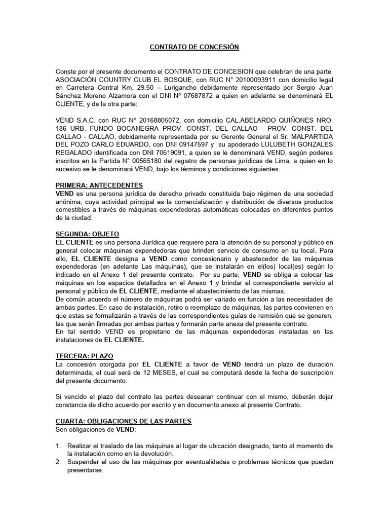 Contrato Concesion Ven Sac - Country Club El Bosque | PDF | Justicia ...
