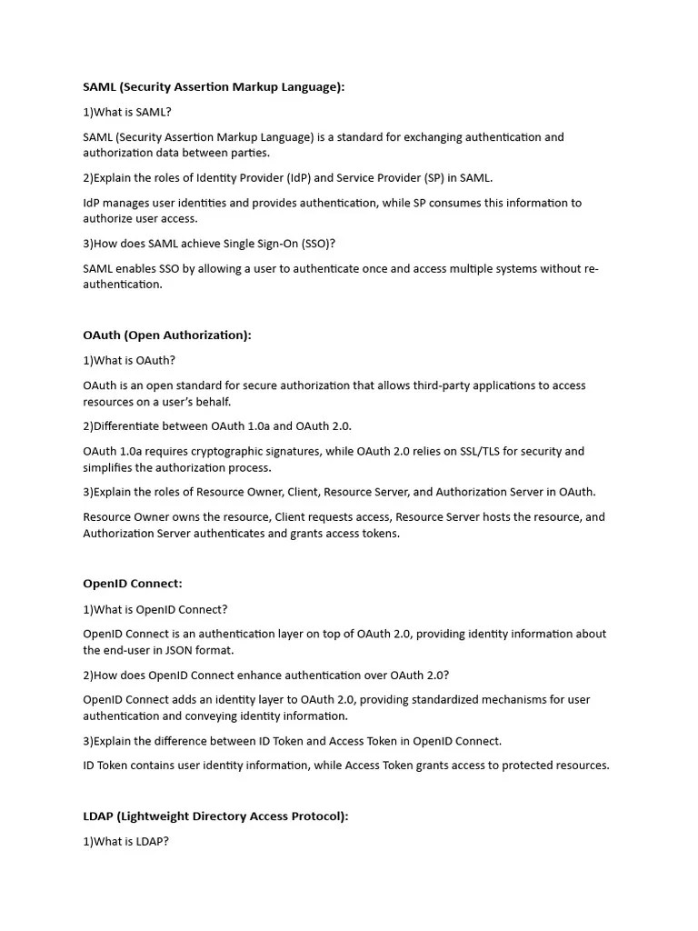 SAML, OAuth, OpenID Connect, LDAP And SSO | Download Free PDF | Communications Protocols ...