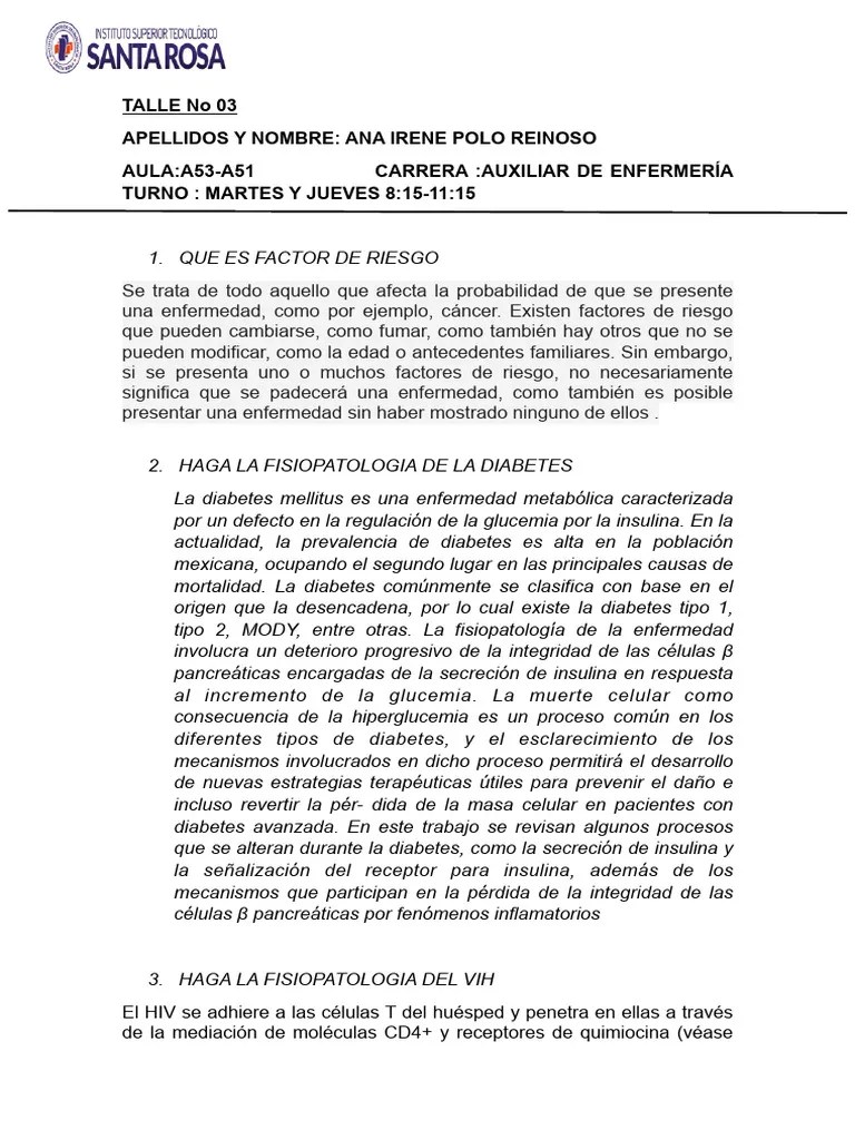Trabajo Para Auxiliar De Enfermería | PDF | VIH | Diabetes