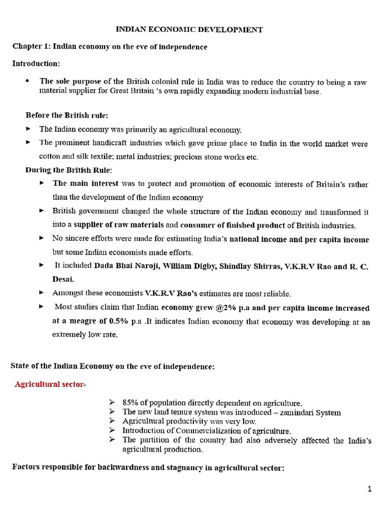 Class 12 Ch-1 Notes (Indian Economy) | PDF