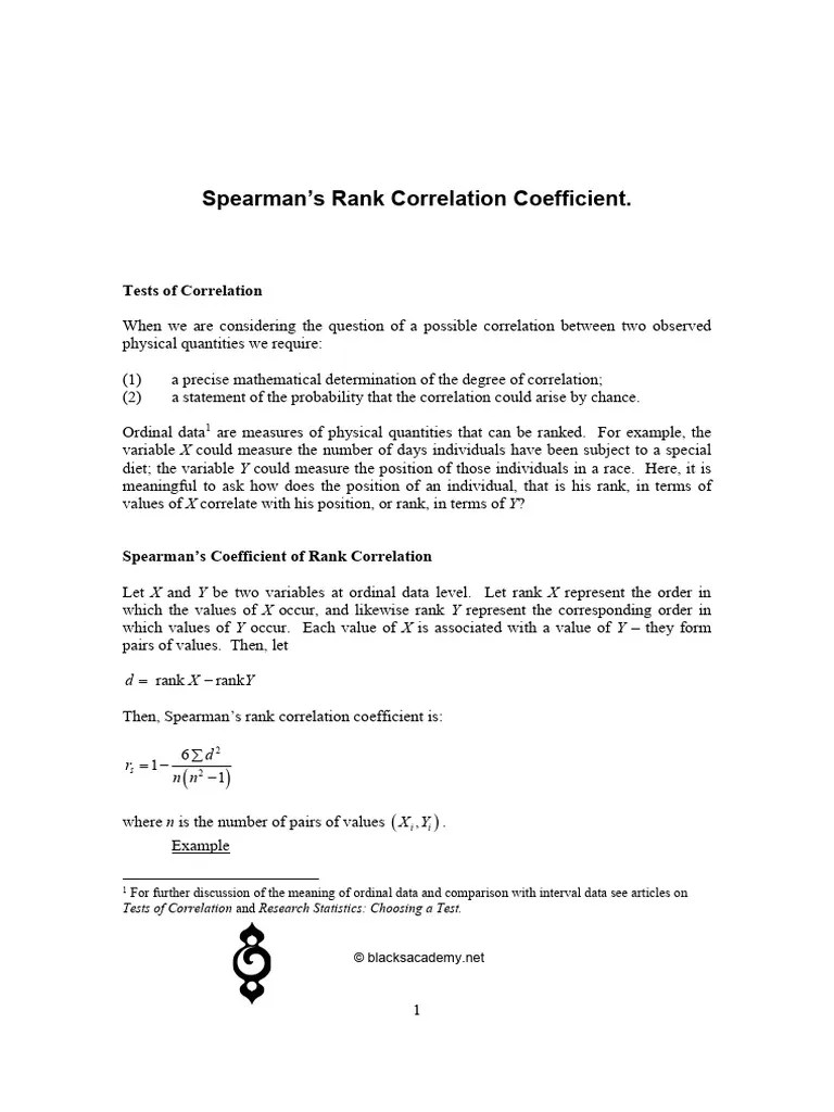 Spearman Rank Correlation Coefficient | PDF | Spearman's Rank Correlation Coefficient ...